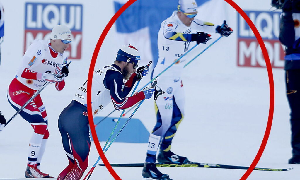 Svensk smørebom i VM, her skjønner Calle Halfvarsson at løpet er kjørt